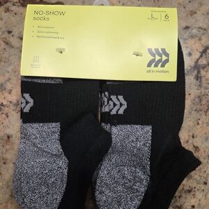 All in Motion Black and Gray Athletic No-Show Socks - 6 Pack. Large Size 3-7